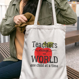 School teacher apple quote typography tote bag