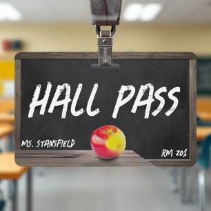 School Teacher Chalkboard Student Hall Pass ID Badge