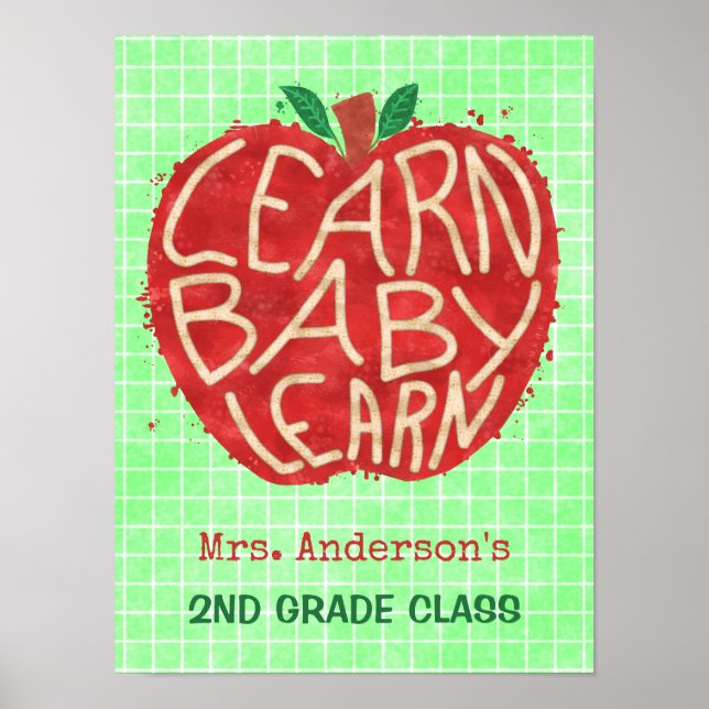 School Teacher Classroom Apple | Learn Baby | Name Poster (Front)