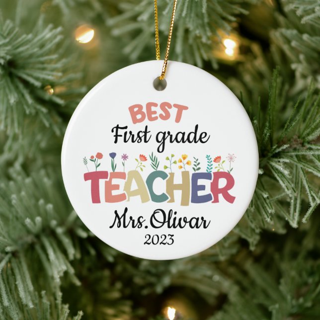 School Teacher Gift Personalised Best Teacher Name Ceramic Ornament (Tree)