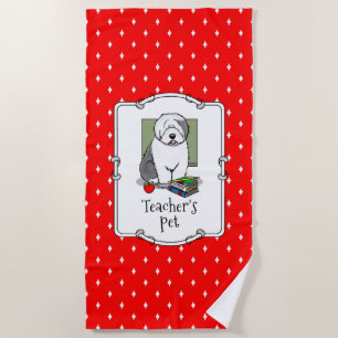 School Teacher Old English Sheepdog (Grey 1) Cute Beach Towel