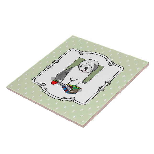 School Teacher Old English Sheepdog (Grey 1) Cute Ceramic Tile (Side)