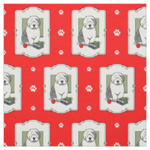 School Teacher Old English Sheepdog (Grey 1) Cute Fabric