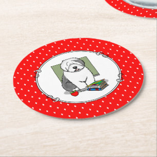 School Teacher Old English Sheepdog (Grey 1) Cute Round Paper Coaster