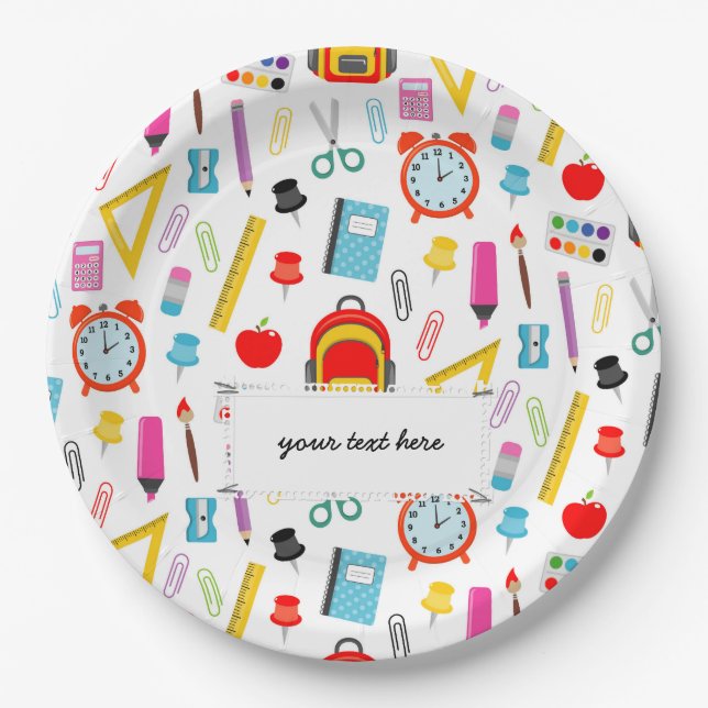 School Teacher Pattern Colourful Paper Plate (Front)