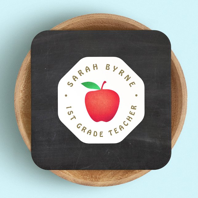 School Teacher Red Apple Chalkboard Business Card (Creator Uploaded)