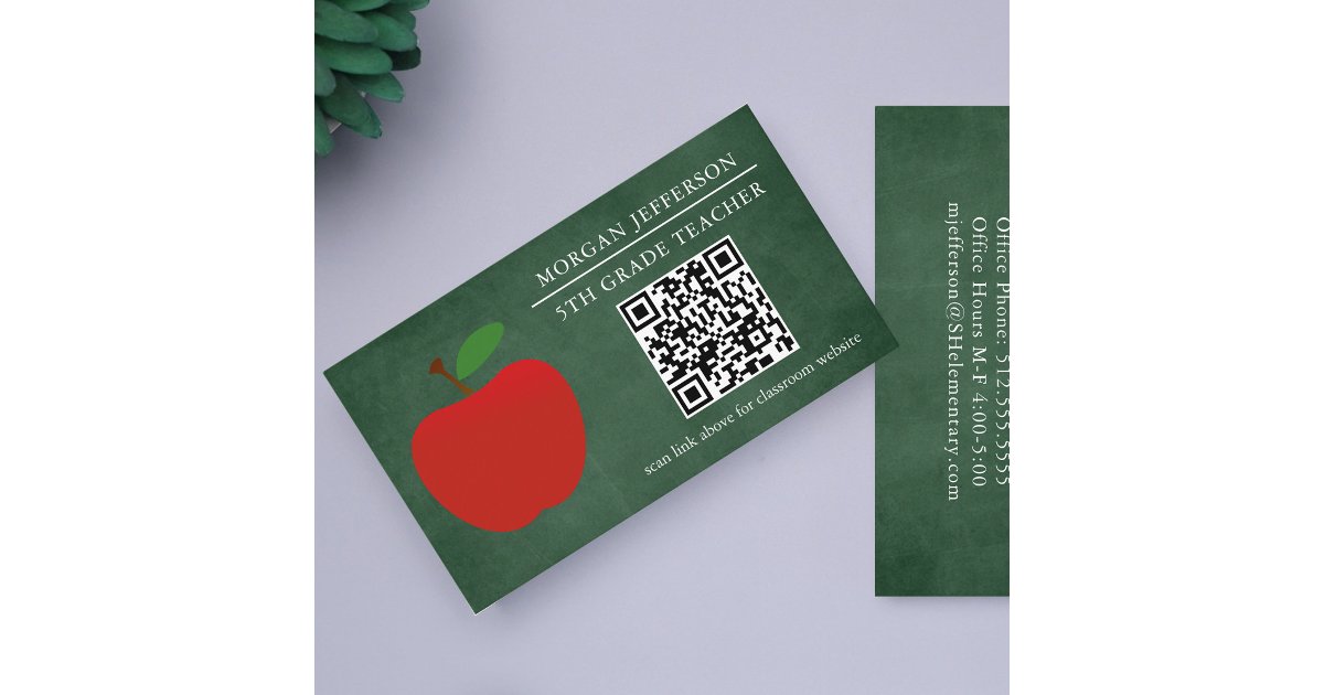 School Teacher Red Apple Chalkboard QR Code Business Card | Zazzle