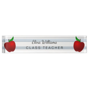 School Teacher Red Apple clean Striped Classic Nameplate