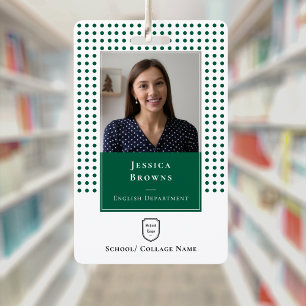 School Teacher/ Student Dark Green Photo Logo QR ID Badge