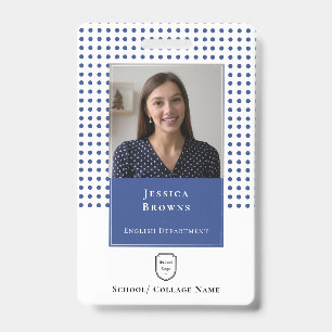 School Teacher/ Student Deep Blue Photo Logo QR ID Badge
