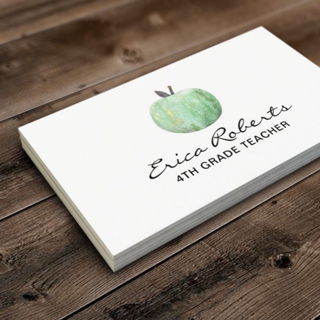 School Teacher Stylish Green Apple Business Card (Creator Uploaded)