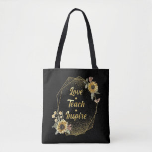 School Teacher Teach Love Inspire Sunflower Tote Bag