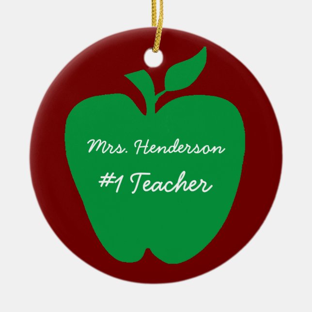 School Teacher's Green Apple Gift  Ceramic Ornament (Front)