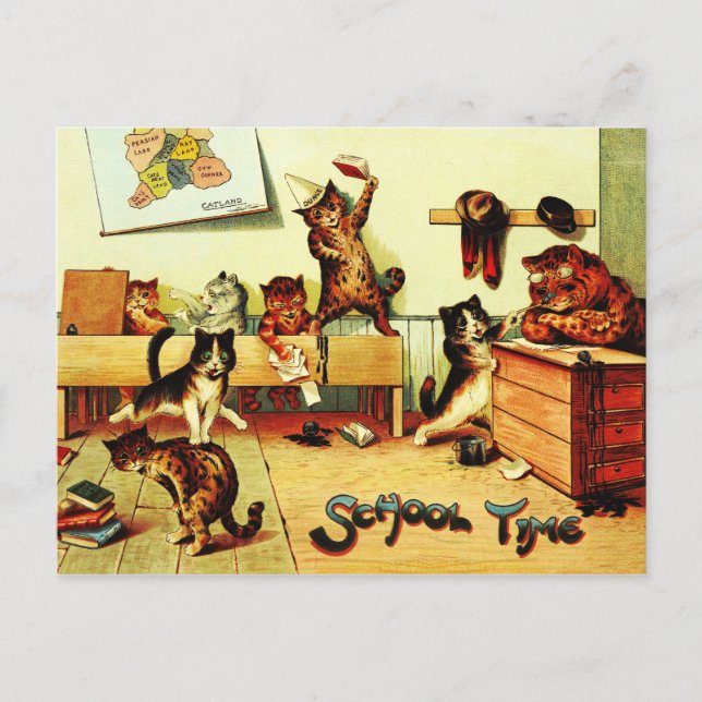 School Time Cats Louis Wain Postcard (Front)