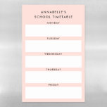 School Timetable | Blush Pink Modern Minimal Girls Magnetic Dry Erase Sheet<br><div class="desc">A blush pink school timetable template with modern typography which can be personalised with your child's name!</div>
