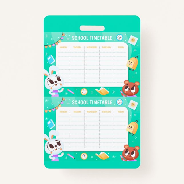 School timetable ID badge (Back)