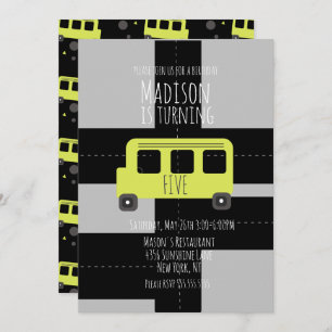 School Transportation Wheel Bus Birthday Party  Announcement