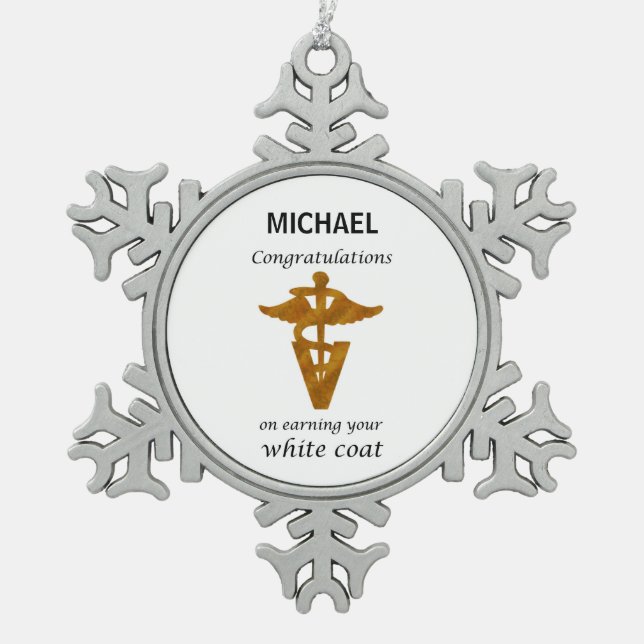 School Veterinary White Coat Ceremony Snowflake Pewter Christmas Ornament (Front)