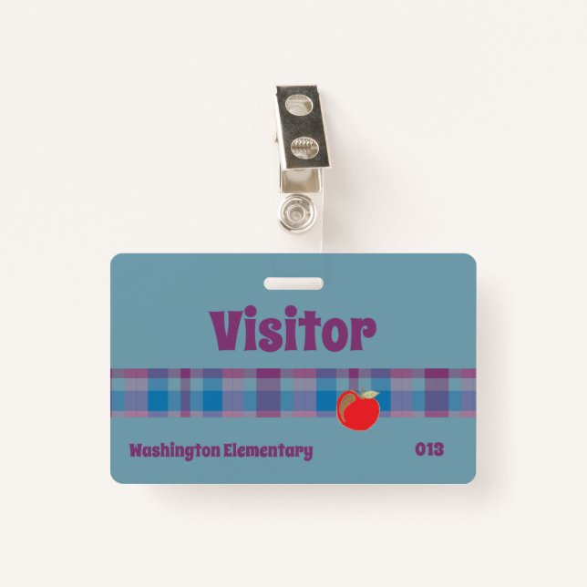 School visitor blue badge ID badge (Front with Clip)