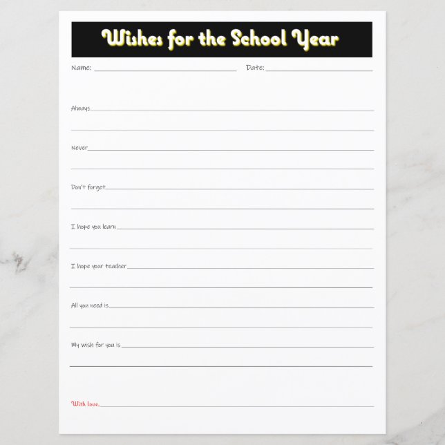 School Year Parents Wishes Print (Front)