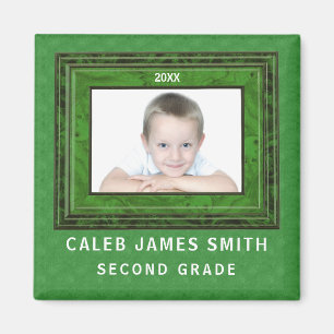School Year Photo with Name in Green Magnet