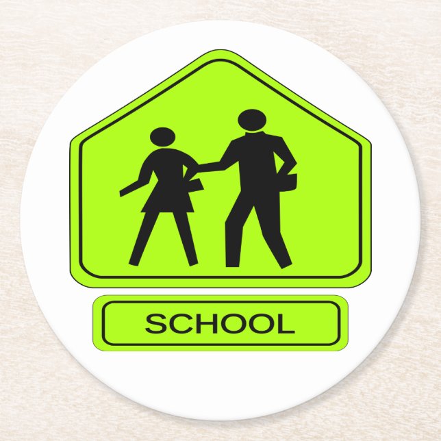 School Zone Round Paper Coaster (Front)