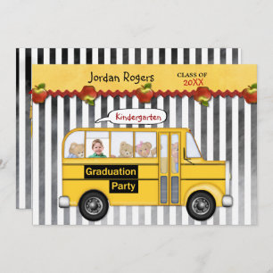 Schoolbus Teddy Bear Photo Kindergarten Graduation Invitation