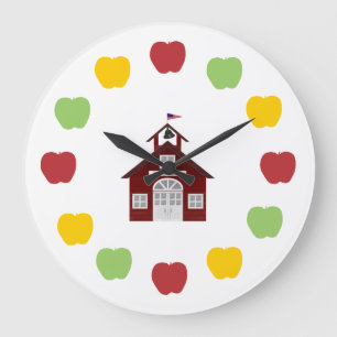 Schoolhouse and Apples Large Clock