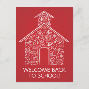Schoolhouse Teachers Postcard - Red