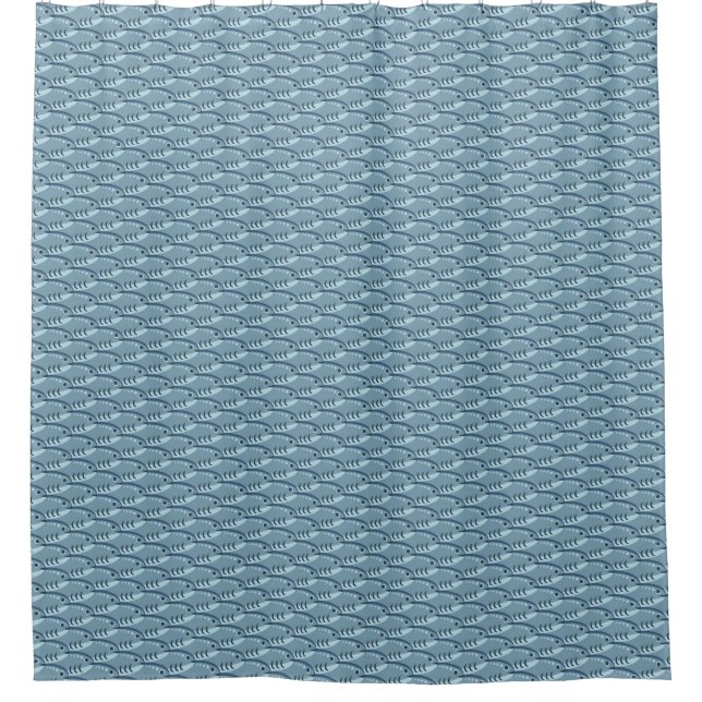 Schooling Fish Scale Pattern Blue Shower Curtain (Front)