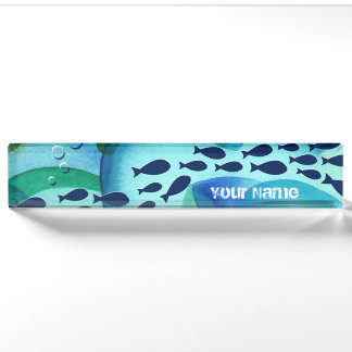 Schooling Fish Watercolor Desk Nameplate
