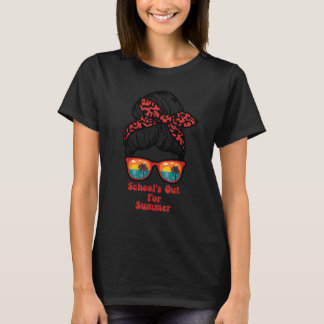 School's Out For Summer Messy Bun Beach Sunset Te T-Shirt