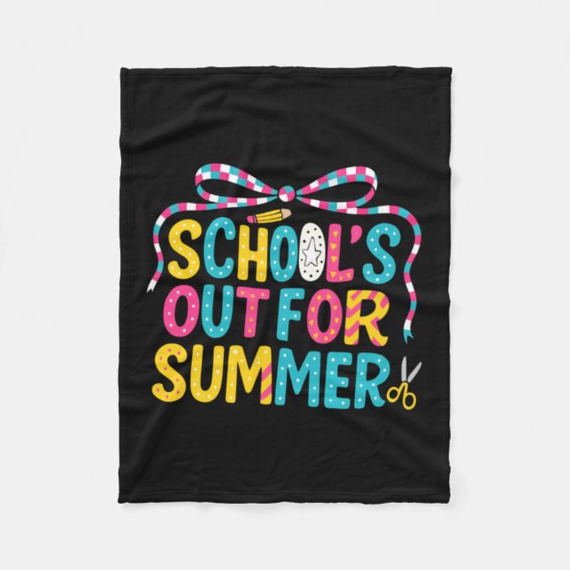 Schools Out For Summer Retro Bow Teacher Fleece Blanket (Front)