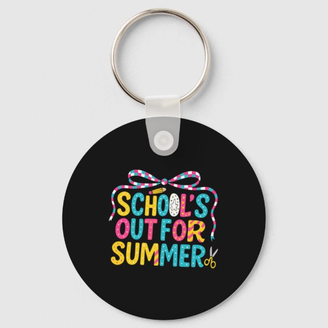 Schools Out For Summer Retro Bow Teacher Key Ring (Front)