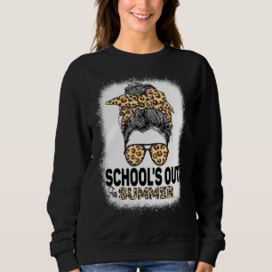 Schools Out For Summer Teacher Leopard Messy Bun B Sweatshirt