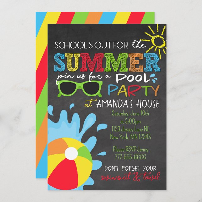 School's Out for the Summer Chalkboard Party Invitation (School's Out for the Summer Chalkboard Party Invite)