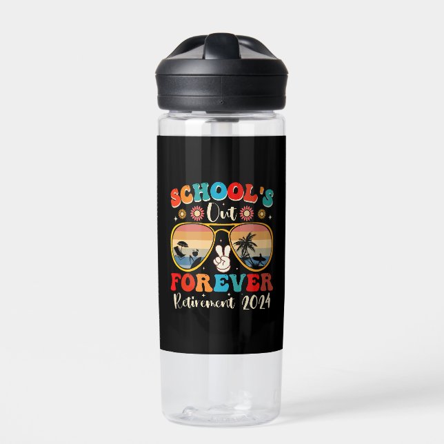 Schools Out Forever Retired Teacher Last Day 2024 Water Bottle (Front)