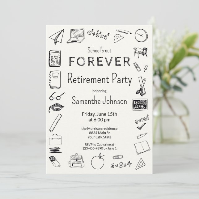 School's Out Forever Teacher Retirement Party Invitation (Standing Front)