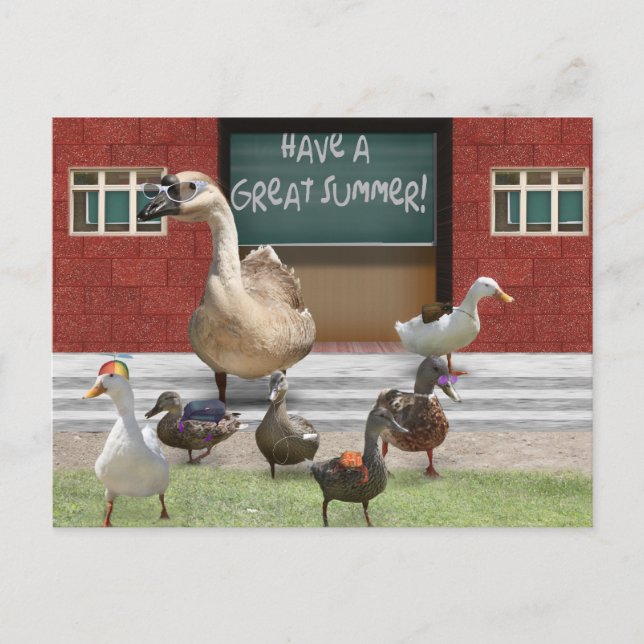 School's Out, Little Ducklings with Teacher Goose Postcard (Front)