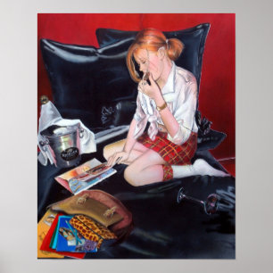 School's out print druck poster woman painting