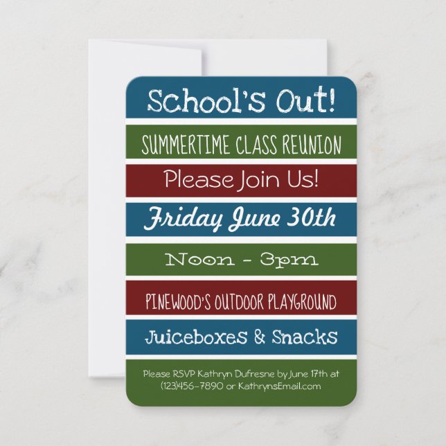 School's Out Summertime Class Reunion Invitation (Front)