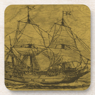 Schooner And Vintage Map Coaster