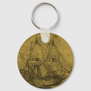 Schooner And Vintage Map Key Ring