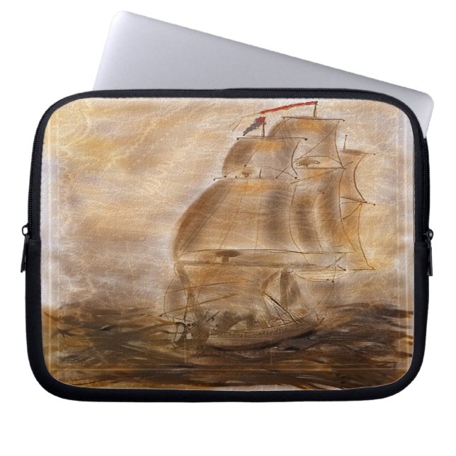 Schooner And Vintage Map Laptop Sleeve (Front)