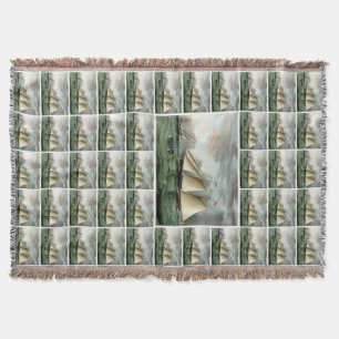 Schooner Mohawk off Sandy Hook Lighthouse Throw Blanket