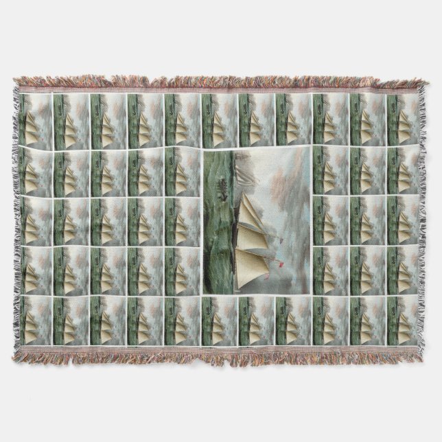 Schooner Mohawk off Sandy Hook Lighthouse Throw Blanket (Front)