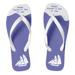 Schooner on Quirky Navy/White Waves - Fathers Day Thongs