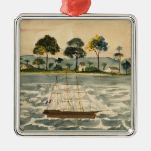 Schooner on the Water Metal Ornament
