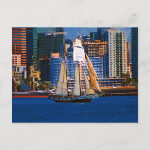 Schooner, San Diego Harbour, CA Postcard