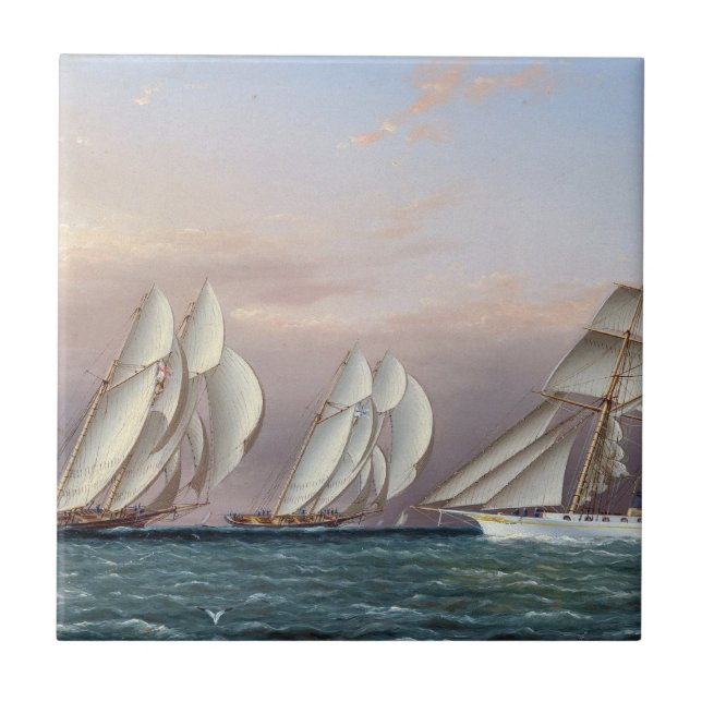 Schooners Dreadnought and Columbia 1870 Ceramic Tile (Front)